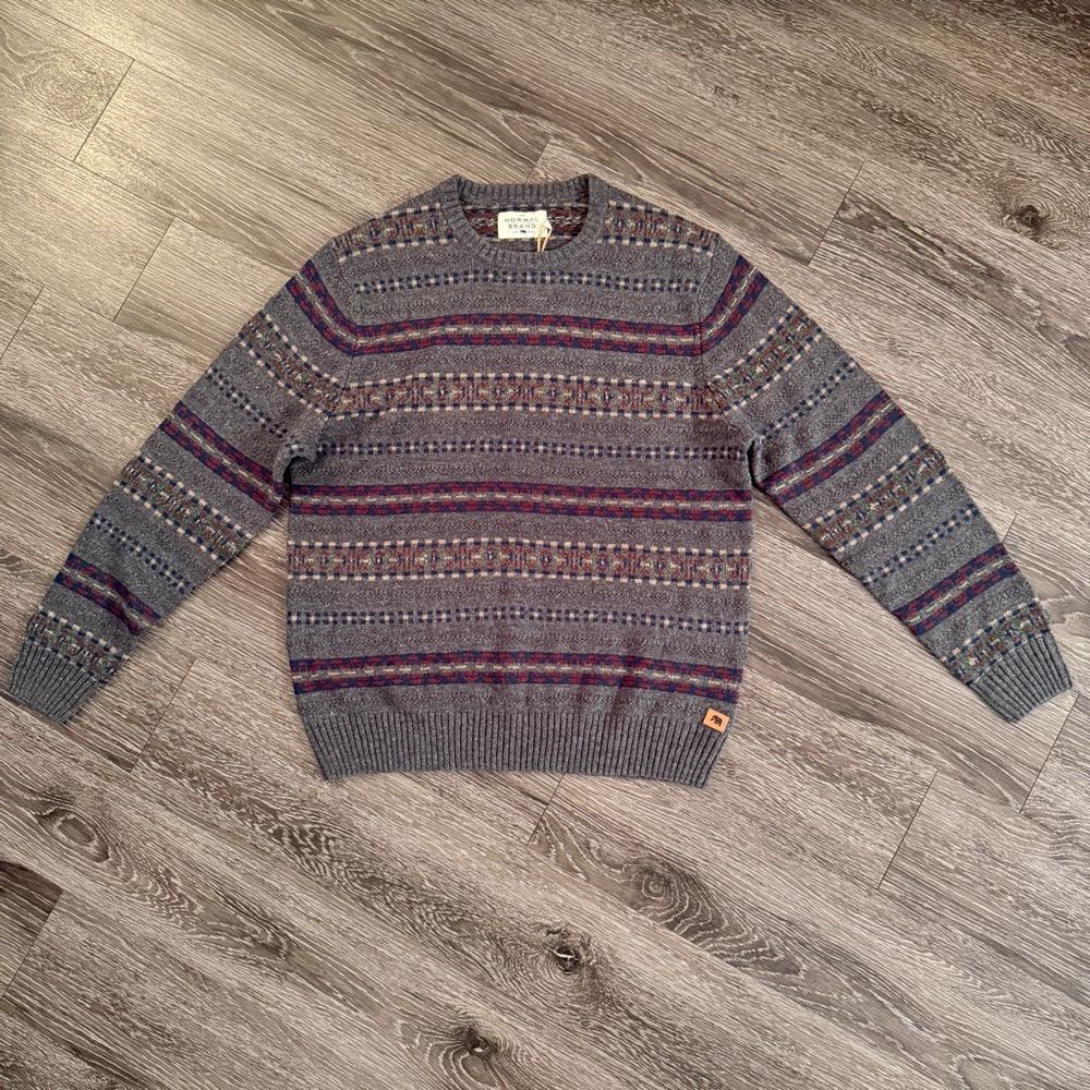 The Normal Brand All Over Fair Isle Crew in Charcoal New